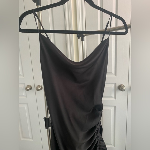 Black Satin Cowl Neck dress with ruching - Picture 5 of 12